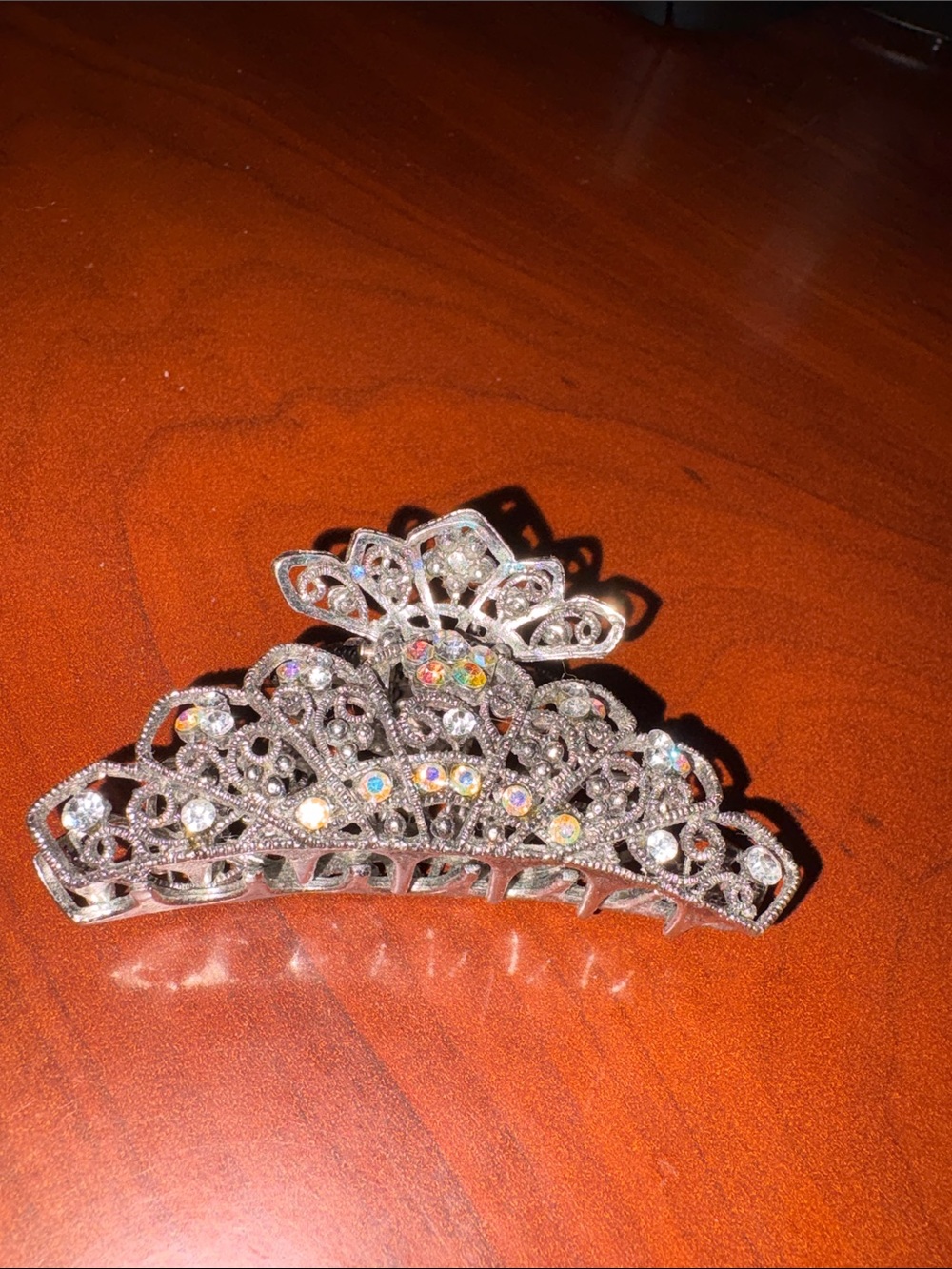 Crystal-Embellished Silver Hair Clip - Decorative Women’s Accessory